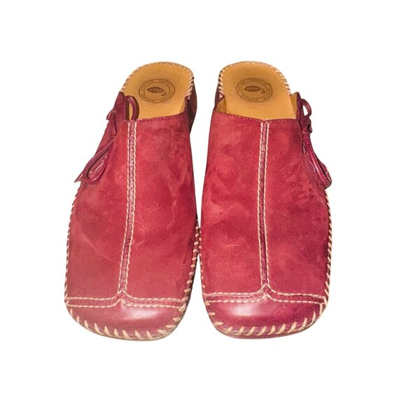 Nurture Red Suede Leather Mules 7M With Contrast Stitching Tie Detail Money - Picture 2 of 10